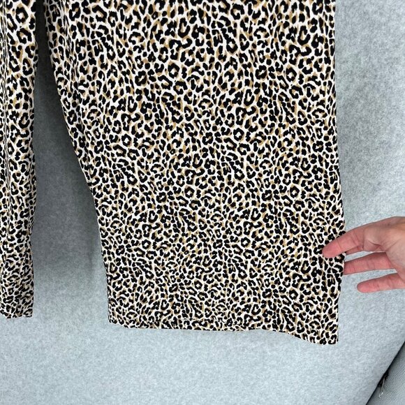 J Crew Womens Wide Leg Silk Pants Size 8 Animal Print Neutral Crop Belted Office - Picture 2 of 13